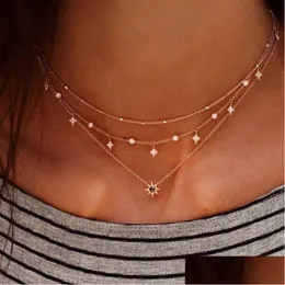 Pendant Necklaces Crystal Star Necklace Gold Chain Mtilayer Chokers Wrap Necklaces Hip Hop Jewelry Will And Sandy Drop Ship Drop Deliv Dhtqw