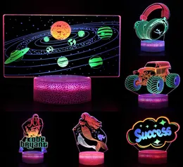 Base de lâmpada LED RGB Light 3D Illusion Bases Luzes 3 lâmpadas coloridas de padrão acrílico Bateria ou alimentadas por USB para crianças presente de namorada 9923622
