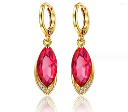 Stud Earrings 2PCS Gold Color Wedding Red Stone Leaf Hoop For Women Party F1845