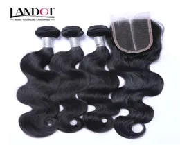 Top Lace Closures avec 3 faisceaux brésiliens vierges cheveux tisse malaisien indien péruvien cambodgien brésilien vague de corps Remy humain 3658829