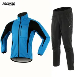 Arsuxeo conjunto de jaquetas de ciclismo de inverno masculinas, à prova de vento, à prova d'água, lã térmica, roupas esportivas, calças de bicicleta, ternos quentes240102