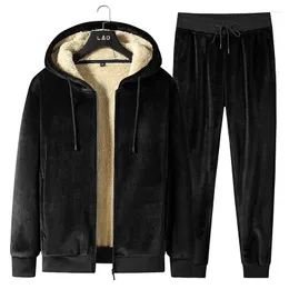 Men's Tracksuits Men Wool Liner Sets Winter 2024 Fashion Double-Sided Fleece Hooded Sweatshirts Thickened Sports Two-Piece Track Suit 5XL