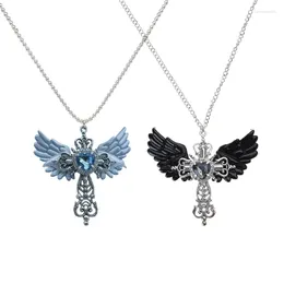 Pendant Necklaces Blue Angel Crossed Temperament Necklace Trend Light Luxury Women Sweater Chain Female Hip-hop Non-fading Jewelry