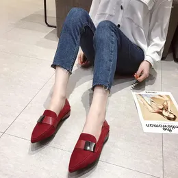 Dress Shoes Red Square Heel Pointed Toe Casual For Women Spring Low-top Slip-on Women's Flat Fashion Comfortable