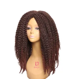 Lange Marley-Flechthaar-Perücke für schwarze Frauen, ombre braune Afro-Kinky-Curly-Synthetikperücke, Hochtemperaturfaser3961886