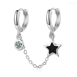 Hoop Earrings Trendy Two Ear Hole Piercing Chain Tassel Black Pentagram Star Crystal Simple Boho Earring Jewelry For Lady Girls