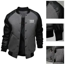 Custom Your Pu Leather Sleeve Mens Patchwork Baseball Jacket Winter Autumn Male Outdoor Coat Streetwear 240103