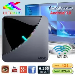 Caixa de TV A95X Android 9.0 4G 32GB / 64GB S905X3 com 2.4G + 5G Wifi BT PK TX6 X96 MAX +