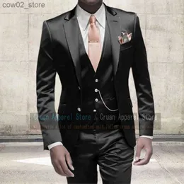 Męskie garnitury Blazers Luksusowe błyszczące czarne garnitury dla mężczyzn Slim Fit PROM PRYTAT PREZUNKI WEDNICZNEGO SUT TOUXEDO 3PCS Fashion Gold Blazer Vest Pants Zestaw Q230103