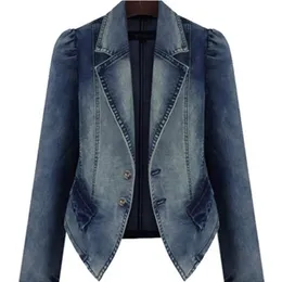 Kadın Delik Cep Düğmesi Denim Ceket Patchwork Turndown yaka femme kot palto sonbahar kış moda dış giyim 240102