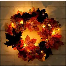 Supplies Halloween Home Decor Wreath Front Door Simulation Maple Leaf Autumn Pumpkin With 2 Meters Twenty Lamp