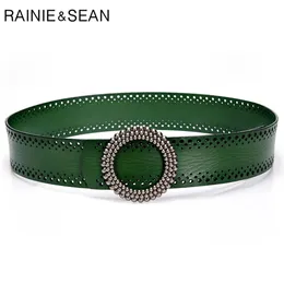 RAINIE SEAN Blackish Green Women Belt No Hole Ladies Belts for Dresses Real Leather High Quality Apparel Accessories 100cm 240103