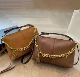 Lancheira vintage com alça superior, bolsa tote de luxo com correntes de metal fino e moedas de ouro, bolsas femininas de grife, bolsa de ombro de camurça vintage