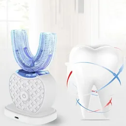 Escova de dentes azdente 360 graus automático escova de dentes elétrica U Tipo 4 Modos Pincel USB Charging branqueamento de dente luz azul