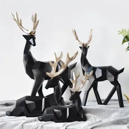2pc decoração de cervos estátua resina escultura geométrica decoração para casa estátuas nórdicas estatuetas de cervos decoração moderna abstrata mesa 240103