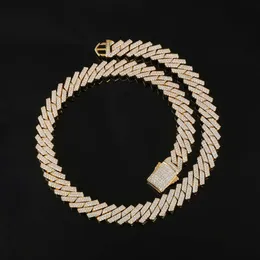 Halsband Moissanite Chain Hip Hop Brass AAAA Cubic Zircon Iced Out 14mm Prong Miami Cuban Chains Men smycken