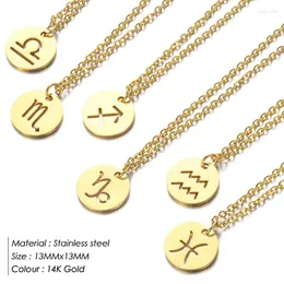Pendant Necklaces Hollowed Out Twelve Constellations Necklace For Women DIY Pendants Stainless Steel Gold Color Chain Jewelry