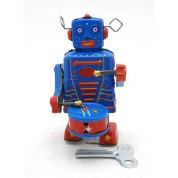 Robot robot a carica retrò in lamiera stagnata, camminata con il tamburo, giocattolo a orologeria, ornamento nostalgico, per regali di compleanno di Natale per bambini, collezionismo,