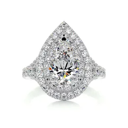 Gioielli alla moda di Sgarit 14K Oro bianco in oro da 1,5 ct a pera taglio doppio alone moissanite anello di diamanti di lusso anello di fidanzamento per matrimoni per donne