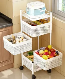 Kitchen Storage 360 Degree Rotatable Shelf Floor Multi-storey Living Room Household Function Fruit And Vegetable Basket Rack