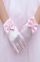 Five Fingers Gloves Lolita Anime Pink Princess Kids Girls Cute Satin Bowknot Pearl Cuffs Party Stage Cosplay Costume Po Shoot Prop6433637