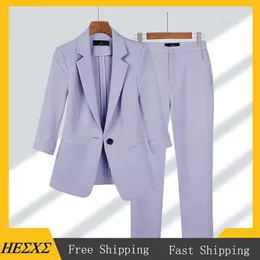 Jackor 2023 Spring Summer New Elegant Suit Jacket Matchning Set Women's Korean Chic Blazers Coat Pants 2 Piece Female Professional Suit