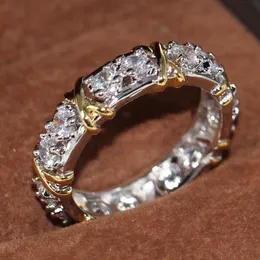 Vintage smycken 925 Sterling Silver Eternity Diamonique Simulated Diamond Whitegold Filled Wedding Band Cross Ring