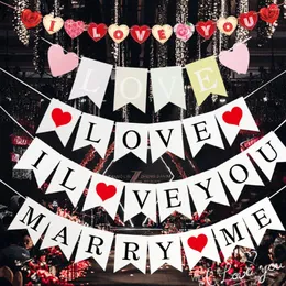 Party-Dekoration, Valentinstag, hängende Banner, Girlande, Wimpelkette, rote Liebe, Herz, Papier, Türornament, Hochzeit, Geburtstag