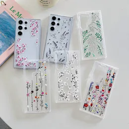 S24 Plus -fall för Samsung A15 A25 A35 A55 A14 S23 Ultra S22 S21 Fe A24 A34 A54 A13 A33 A53 A73 Stylish Flower Soft TPU Transparent Clear Floral Shock Säker telefonskydd