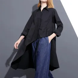 Mulheres longas moda primavera turndown colarinho manga cheia camisa feminina cor sólida irregular blusa de cor sólida 240102