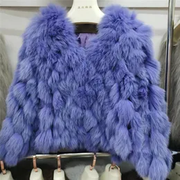 Kvinnor Winter Warm High Quality Luxury Fashion Full Hermes V Neck Short Fur Jacket Real Fox Päls Kvinna Pluffy Outwear 240102