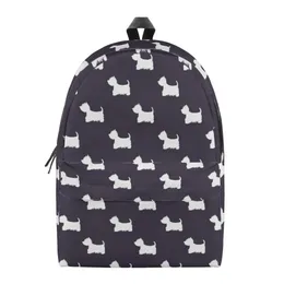 عالي الجودة 16 بوصة كرتون Westie Print Backpack Girl Schoolbag Profergarten Backpack Barge Kawaii Schoolbag Mochila Mujer 240102