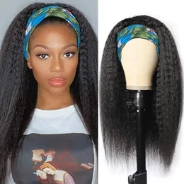 Wigs Kinky Straight Headband Wigs Yaki Straight Synthetic Hair Wig Glueless Wigs for Black Women Machine Made Wigs1628 Inch