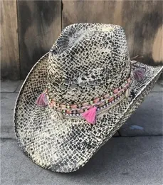 Kobiety słomy pusty kowbojski kapelusz elegancki lady tassel sombrero hombre hat fascynator Sunbonnet Cowgirl Sun Hat T2006056593655