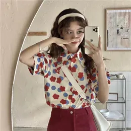 Kvinnors blusar 4 storlekar S-XL Summer Vintage Korean Fashion Floral Special Short Sleeve Women Top Cute Fersh Thin Chiffon Shirts