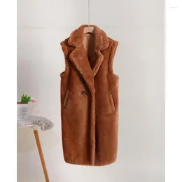 Vrouwen Bont VANOVICH Koreaanse Stijl 2024 Winter Temperament Effen Kleur Faux Mouwloos Vest Enkele Knop Casual Losse Jas