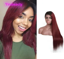 Перуанские человеческие волосы 1B99J Ombre Virgin Hair Парики спереди шелковистые прямые 1b 99j 13X4 Парики 1022inch1293409