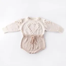 Macacão bebê crianças roupas de grife de malha macacão manga longa amor coração design macacão roupas 100% algodão menina quente macacão 02t
