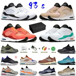 Box 93S 93 남자 운동화 트리플 흰색 검은 세피아 석재 빈티지 산호 먼지 선인 군대 팩 Dary Grey Flame Red Mens 트레이너 스포츠 운동화 크기 40-45