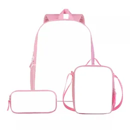 3PCS Set Blanko Tasche Für Sublimation Druck Frauen DIY Bild Schule Rucksack Kinder Mode Benutzerdefinierte Bookbag Penbox Lebensmittel Lunchbox 240102