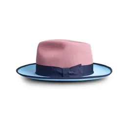 Chapéu-coco masculino chapéus fedoras chapéu jazz cor bloco arco elegante pura lã pára-sol feltro 240102