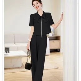 Women's Two Piece Pants 2024 Summer Small Fragrant Wind Outfits Solid Color Temperament Top Casual Suit Wide Leg Set