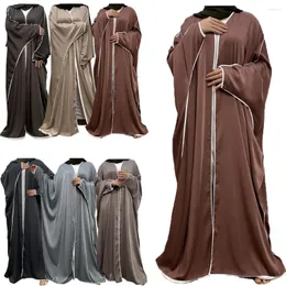 Ethnische Kleidung Offene Abayas für Frauen Muslim Satin Fledermausärmel Kleid Türkei Arabische Kaftan Dubai Robe Kimono Islam Femme Eid Ramadan Kaftan