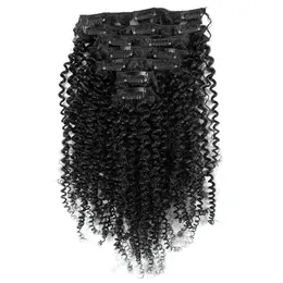 Extensions African American Afro Kinky Curl Clip in Hair Extensions 7st 16 Clips Peruansk Human Hair Natural Black Kinky Curly Clip i håret