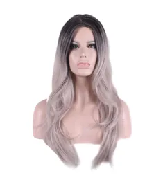 WoodFestival ombre gray wig heat resistance female party wig curly synthetic wigs for women cosplay long grey black fiber hair non7082508