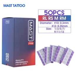 50 st/box blandad storlek rl/rs/rm/m steriliserad mast tatuering pro -patronnåler permanent för tatueringsmaskinförsörjning 0,3 mm/0,35 mm 240102