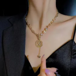 Moda trend dikiş unisex 14k sarı altın kolye bayanlar vintage portre paralı kolye kolye 2024 parti seksi kızlar klavikula zinciri