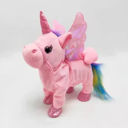 ألعاب Plush Unicorn for Girls Walking Walking Walker Electric مع لعبة موسيقى 35 سم لطيفة من روبوت روبوت هدية 240102