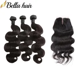 Wefts Bellahair Hair Bundles with Lace Closure Body Wave Hair Weft Extensions and Top Closure 4x4 Free Part 3pcs Brazilian Virgin Hair W