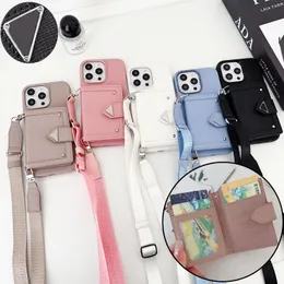 Para iPhone 15 Pro Max Capas Mulheres Cross-body Phone Case Designer iPhone Case Coin Purse Apple iPhone 14 Pro Max 13 12 Pro 13promax Phonecase Triangle P Mobile Cover Strap